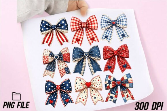 Coquette Patriotic Bow PNG Set: A Designer's Asset