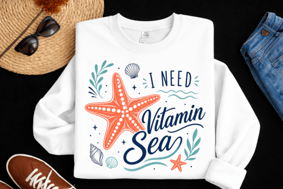 I Need Vitamin Sea Starfish Beach PNG: Coastal Design Asset