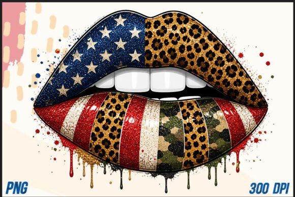 Leopard American Flag Lips PNG: A Bold Design Asset