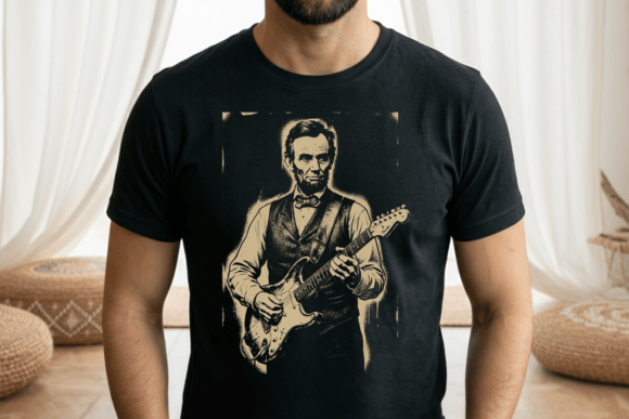 Lincoln Guitar Music Funny PNG: Vintage Design Asset