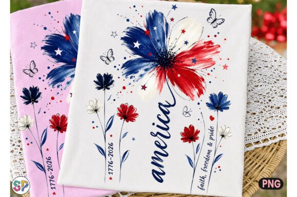 Patriotic Floral America PNG 4th of July Design Assets
