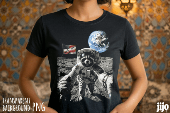Patriotic Raccoon Astronaut: A Modern Design Asset